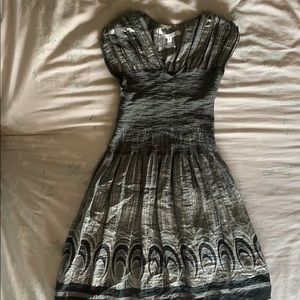 Waist Fitted Silver and Black Detailed Dress